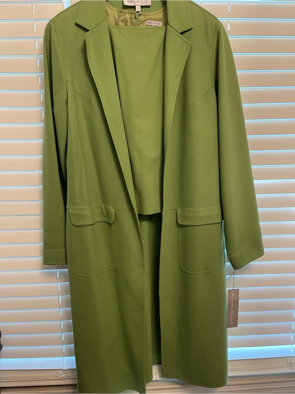 Worth Olive Green Long Blazer Coat